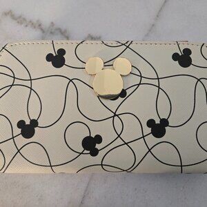 Disney White Wallet with Black Mickey Heads and String - EUC